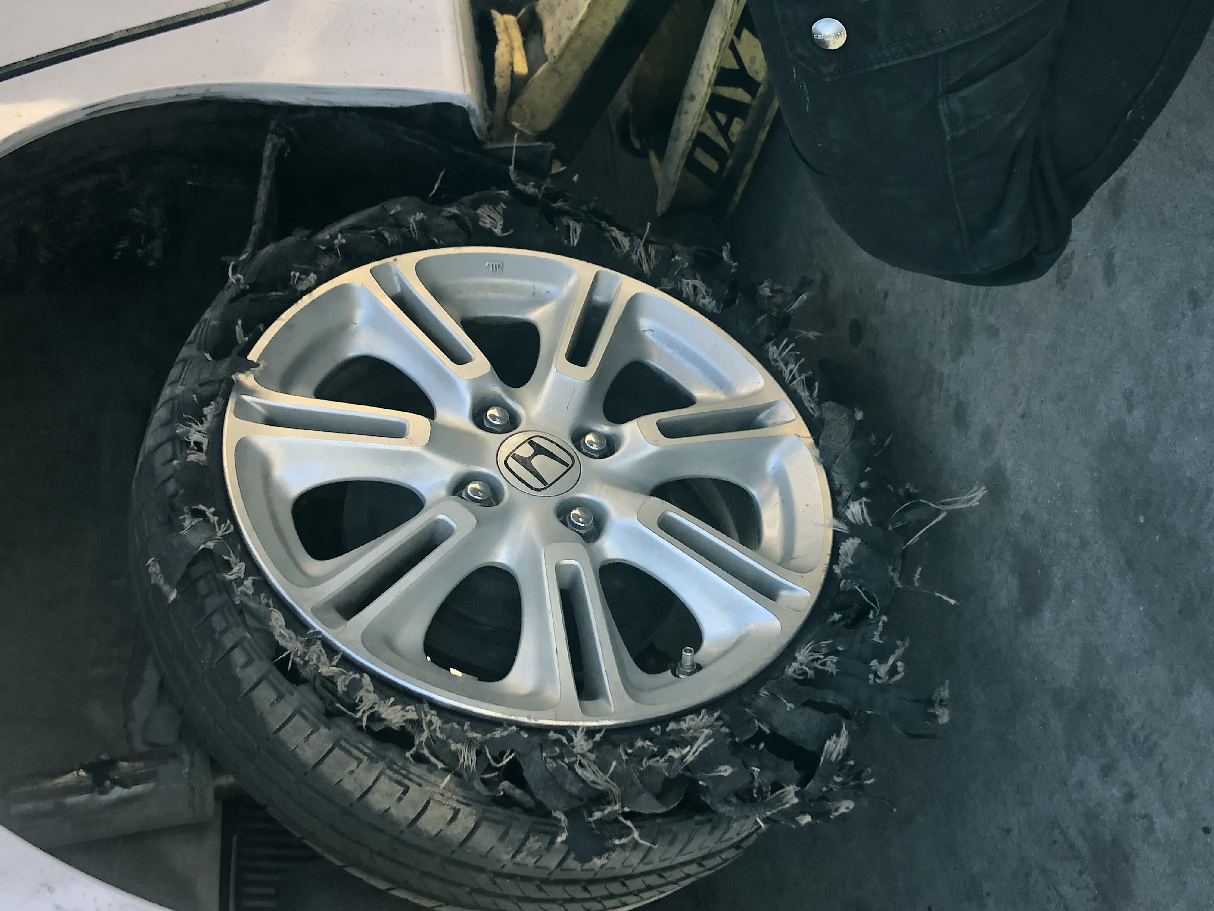 Blown tire on Honda